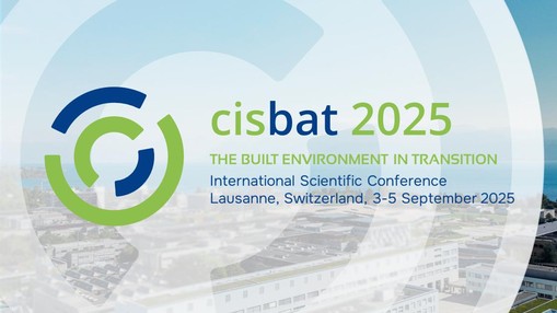 CISBAT 2025 logo with background of EPFL campus, lake and mountains