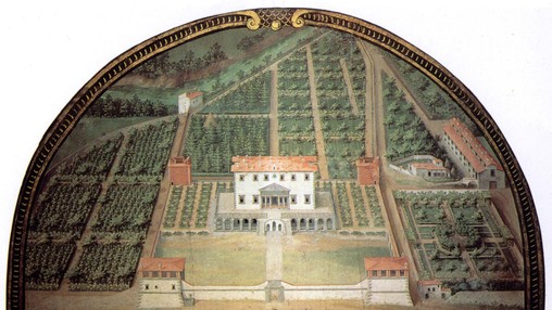 Giusto Utens, Villa di Poggio a Caiano, 1599–1602. Tempera on panel, ca. 141 × 237 cm.